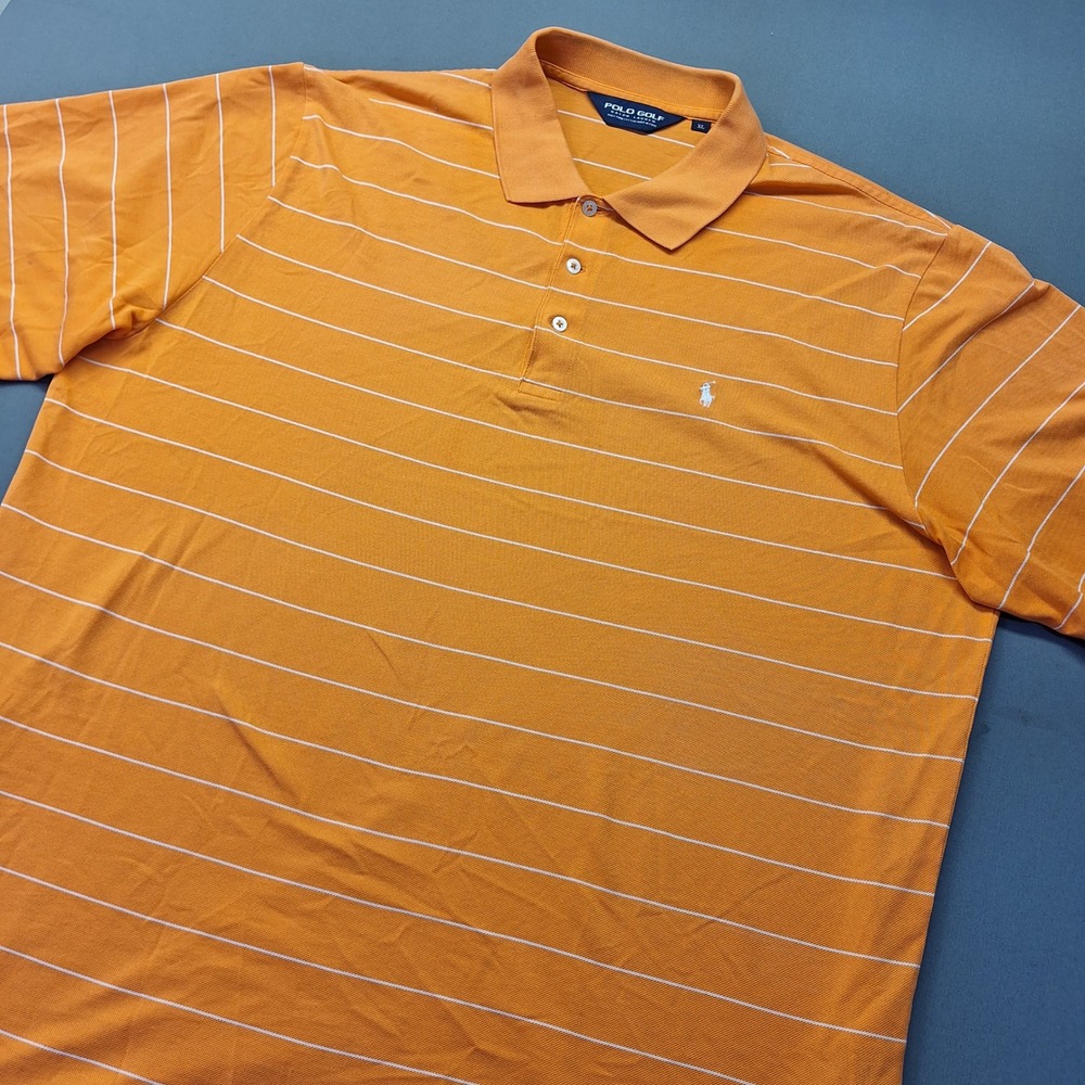 Polo Ralph Lauren Golf Shirt Mens XL Orange White Stripe OSU Pima Cotton Polo